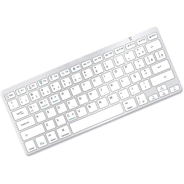 Teclado Sem Fio Ultra Fino Bluetooth ABNT2 Com Tecla Ç, Para Tablet, Celular, Android, iOS, Smart TV, Notebook – Portátil Slim Premium (BRANCO)