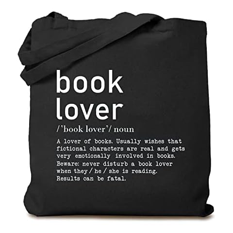 TSIIUO Women's Book Lover Noun Canvas Tote Bag Funny Reader Gift Library Reusable Shopping Canvas Bag, Black Cover
