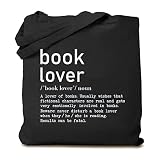 TSIIUO Women's Book Lover Noun Canvas Tote Bag Funny Reader Gift Library Reusable Shopping Canvas Bag Black