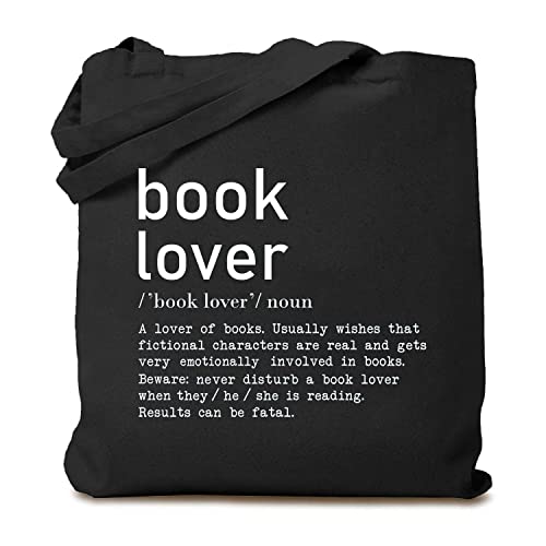 TSIIUO Women's Book Lover Noun Canvas Tote Bag Funny Reader Gift Library Reusable Shopping Canvas Bag Black