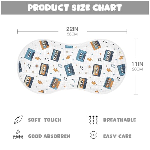 2 Pack Muslin Burp Cloths Music Tape White Cotton Baby Burp Cloths Extra Absorbent and Soft Burping Cloth for Newborn Boys Girls, Large 22" x 11"2