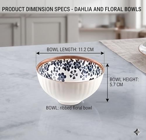 Image of yomith Ceramic Rice Bowls Set of 6, 300ml Japanese Bowls for Rice, Soup, Cereal, Dessert, Microwave & Dishwasher Safe, Blue Floral Series