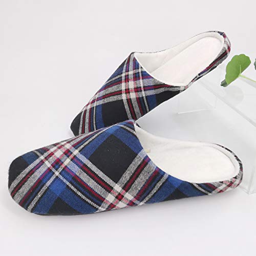 ofoot Mens & Womens Cotton Memory Foam House Slippers Bedroom Slip On Shoes Tartan Plaid Retro Style Anti Skid Rubber Outsole4