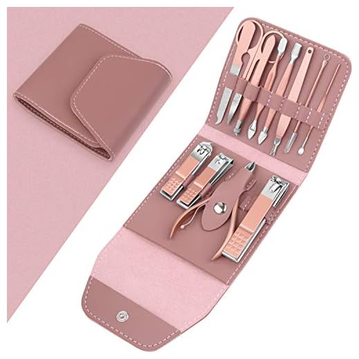 Teamkio 12PCS Manicure Set for Women, Stainless Steel Pink Nail Care Kit, Nail Grooming Kit with Leather Storage Case