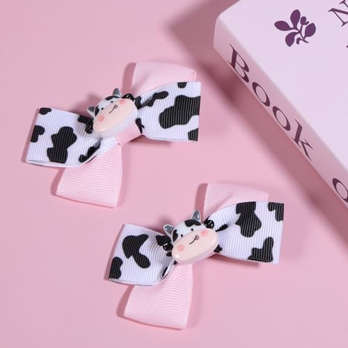 Pinzas con moño de lazo rosa con diseño de vaca, 2 piezas miniatura 2