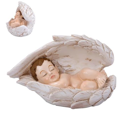 Escultura De Natividad Religiosa - Figura de bebé de resina Angel Wings, Sagrada Familia Símbolo Espiritual | Estatua Cristiana Del Niño Dormido, Ornamento Decorativo para Litro A Litro
