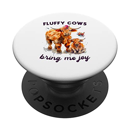Fluffy Cows Bring Me Joy Scottish Highland Cattle Breeder PopSockets Swappable PopGrip, Black