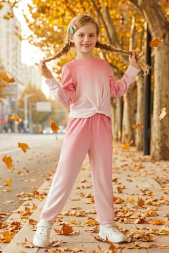 Image of Arshiner Girls 2 Piece Outfits Fashion Twist Front Tracksuit Long Sleeve Pullover Sweatshirt Sweatpants Jogger set Sweatsuit