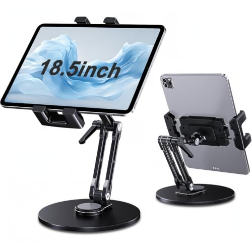 Image of ZORBES Monitor Stand Holder for 6.5-18.5Inch, Adjustable Portable Monitor Desktop Clamp Tablet Riser Stand with 360 Rotation, Heavy Duty Aluminum Alloy Folding Tablet Monitor Screen Support