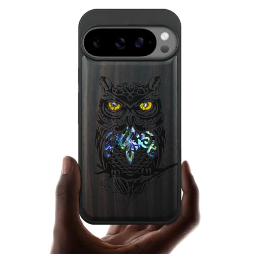 Carveit MagSafe (マグセーフ) 対応 Google Pixel 10 Pro ケース 木製, 手でインレイ/象嵌 天然木+綺麗な貝張り/天然貝象眼+TPU, ピクセル 10 Pro ケース 耐衝撃 滑り止め 磁気内蔵 レーザーアート彫刻 (