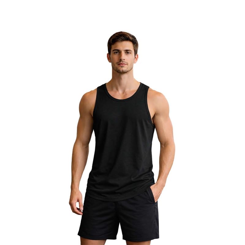 FBAR Men Solid Active Gym Vest Black-picture-31
