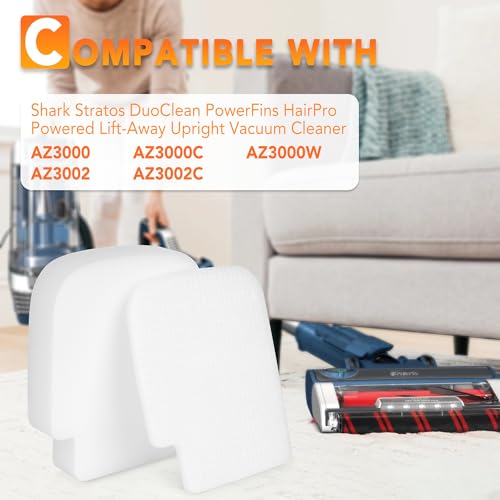 AZ3002 Filters for Shark Stratos Powered Lift-Away DuoClean Upright Vacuum AZ3000, AZ3000C, AZ3000W, AZ3002, AZ3002C, 3 Pack Felt & Foam Filters Replacement Part XFFKAZ3000