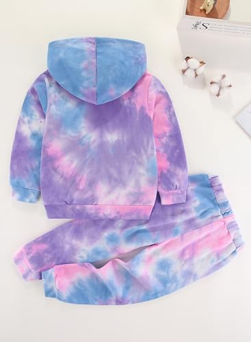 Toddler Baby Girls Tie Dye Hoodie Sets - Valentines Daddy's Little Girl Outfits Kids Sweatsuit Pants Clothes Set2