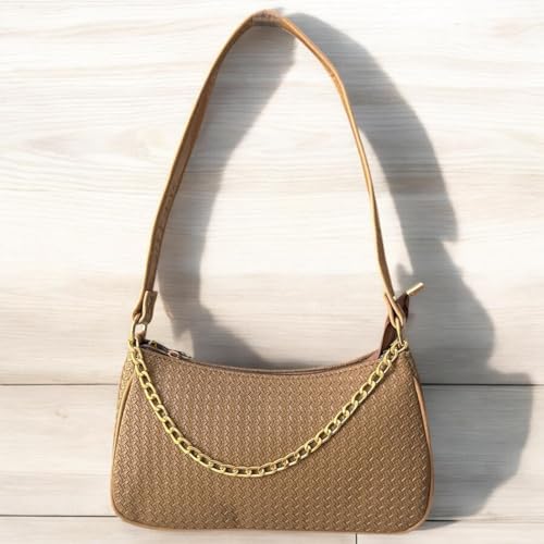 Image of DAISY STAR Woven Textured Shoulder Bag with Gold Chain Detail II Shoulder Handbag for Girl & Women II