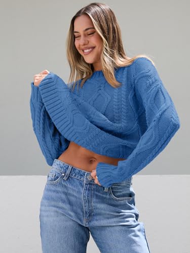 Image of Trendy Queen Women's Oversized Cable Knit Crewneck Sweaters