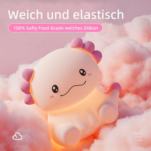JVURICE Axolotl Nachtlicht Kinder Silikon Lampe Dimmbar Tier Touch Aufladbare Kinderlicht Schlafzimmer Led Night Light Dekor Kinder… – Ansicht 2