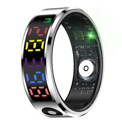 Smart Ring with LED Display Screen, IP68 Water Proof Fitness Tracker Ring with Charging Case, Multi Sports Modes, Wearable Touch Control Activity Tracker Ring for Women & Men (#9)