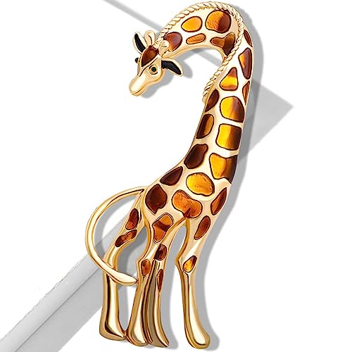 Image of Enamel Giraffe Animal Brooch Pin for Women Men Fashion Rhinestone Gold Tone Dress Hat Costume Accessories Creative Christmas Birthday Holiday Decor Jewelry Gift for Pet Lover