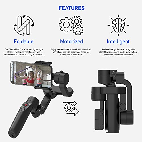 3-Axis Mini Handheld Gimbal Stabilizer For Ios & Android - Foldable Pocket Gimbal Bundle- Live Video & Youtube Vlogging Smartphone Steadicam With Grip - Bluetooth Compatible, Black, Igf-808 #TOP1