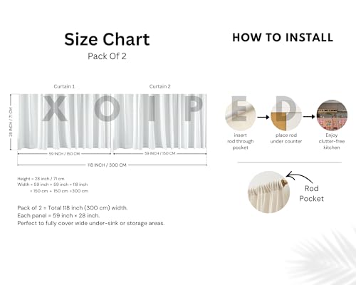 Image of Under Sink & Counter Curtain for Modular Kitchen - Printed Fabric Rod Pocket Hanging Skirt, Washable Under-Counter Cover, Pack of 2 Panels (Each Panel: 150 x 70 cm) (Kitchen Street)