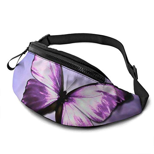 GOSMAO Riñoneras Deportivas,Riñoneras Running con Correa Ajustable,Mariposa Morada,Bolsos de Gimnasio Bolsos Bandolera para Hombre Mujer