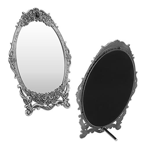 Espelho de mesa de maquiagem antigo vintage, espelho de maquiagem de bancada de rosas em relevo anti