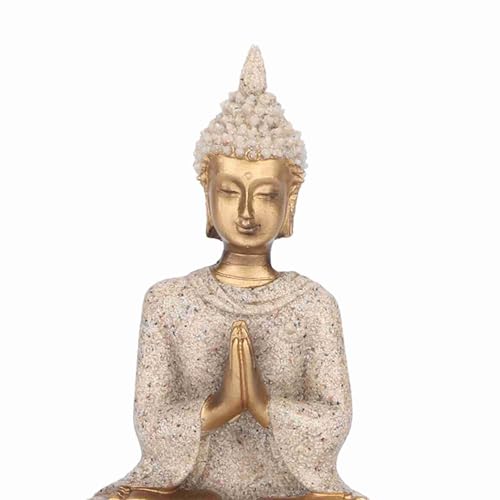 Estatua de Buda meditando talla en arenisca dorada miniatura 4