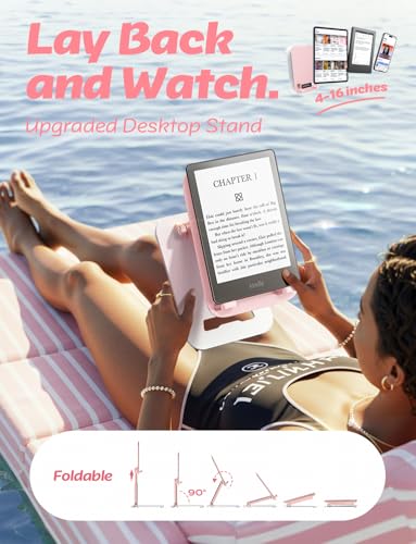 Image of LISEN Tablet Stand for iPad Stand Holder Desk, Foldable eBook Readers Desk Accessories Fits Kindle 4-15.9 inch Pink
