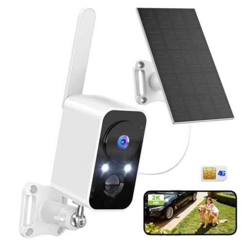 4G LTE Cellular Security Camera Solar: Wireless Cameras Outdoor for Home Security - No WiFi Video Cam Battery Powered - Surveillance Monitor System with SIM Floodlight Night Vison