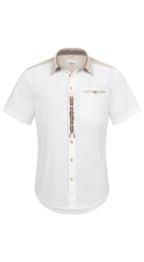 Nübler Trachtenhemd Herren - Kurzarm Hemden im Landhausstil, Regular Fit - Moderne bayerische Tracht, Hemd MICHL Weiß