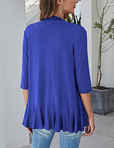 Image of Bluetime Women Casual Lightweight Open Front Cardigans Soft Draped Ruffles 3 /4 Sleeve Cardigan (S-3XL)