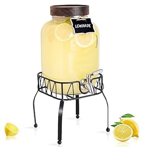 Mustry Glass Drink Dispenser for Parties, 1 Gallon Beverage Dispenser with Stand and Spigot Solid Stainless Steel, Used as Lemonade Dispenser Sun Tea Jar Kombucha Jar
