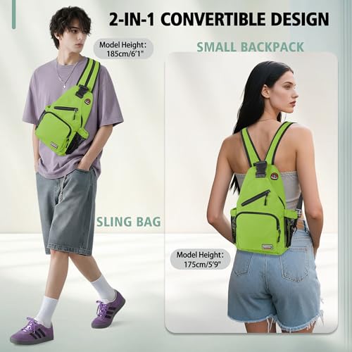 Image of Geestock Convertible Sling Bag for Women Men, Lightweight Crossbody Backpack Daypack Chest Bag Fit 10.9 inch Tablet for Travel, Sport, Hiking & Commute, Green, 8.27inx3.94inx13.39in