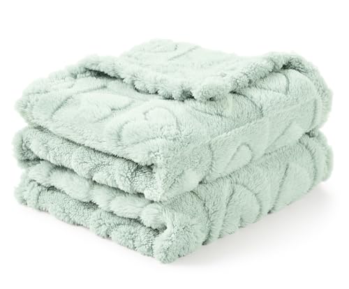 Image of CREVENT 30 inchX40 inch Cozy Soft Warm Sherpa Baby Blanket for Girls Boys, Newborn Essentials for Infant, Baby Shower Receiving Gift - Green Heart 75X100cm + Gift Bag with Ribbon