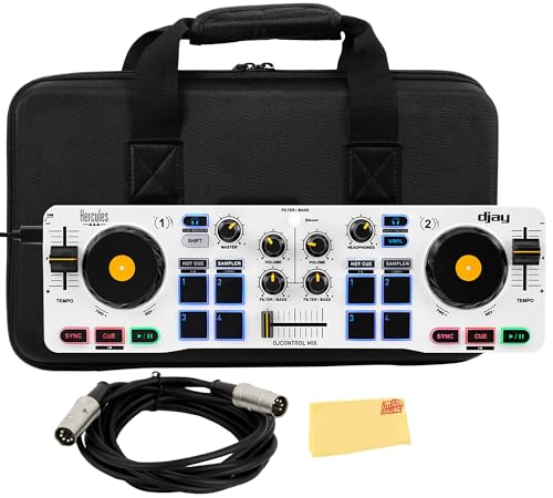 Hercules DJControl Mix Bluetooth Wireless DJ Controller for Smartphones - White Bundle with Case, MIDI Cable, and Austin Bazaar Polishing Cloth