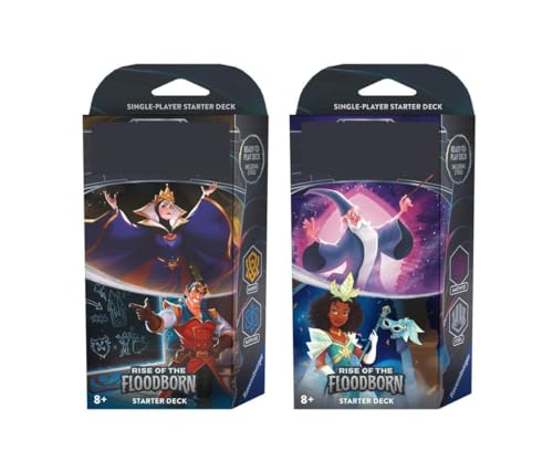 Starter Decks: Both Amber & Sapphire (Gaston & Snow White) and Amethyst & Steel (Merlin & Tiana) (2 Decks) for Lorcana TCG: Rise of The Floodborn