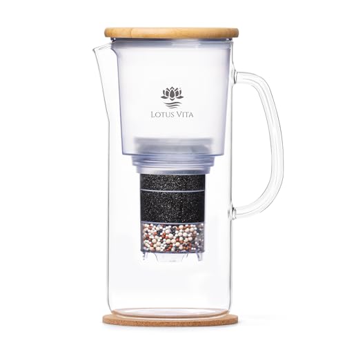 Lotus Vita ENYA Glass Water Filter Pitcher (10-Cups Total) - Removes Impurities, Adds Minerals - BPA...