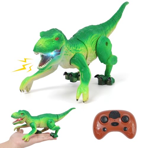 Image of IQKidz RC Dinosaur Toy for Kids 3-5, Realistic Walking Tyrannosaurus Dino Robot for Boy and Girl, Small Electronic Pets as Gift for Age 4 6 7 8 9 10-12 Year Old