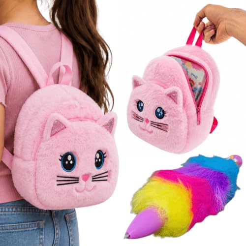 Kit Mochila Infantil Pelucia Pequena fofa + Agenda Caneta Pelinho escolar