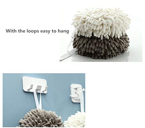 Ivymei 2 Pack Chenille Hand Towels,Hanging Kitchen Hand Towels,Bathroom Hand Towels With Loop,Quick Dry Cloths For Cleaning,Soft Absorbent Microfiber Hand Towels(Grey+White) #TOP3