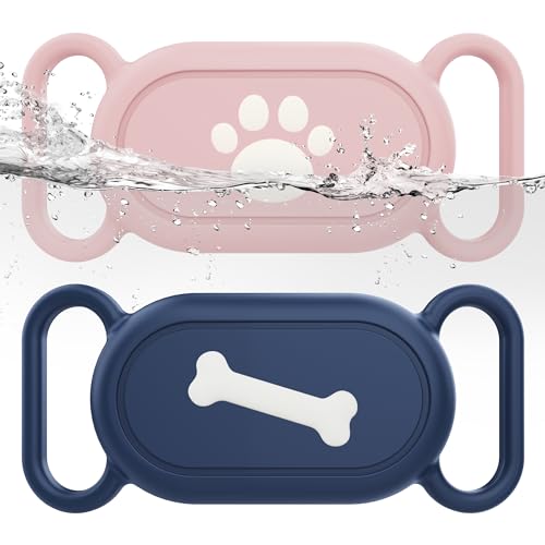 Waterproof Silicone Case Holder for Galaxy Smarttag2, 2 Pack Pet Dog Cat Collars, Anti-Lost Scratch Resistant Holder Accessory Protective Cover for Samsung Galaxy Smart tag2 (Pink/Blue)