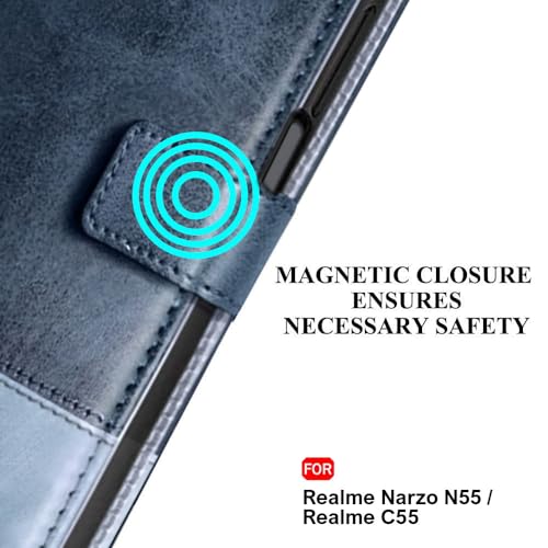 Image of TheGiftKart Flip Back Cover Case for Realme Narzo N55 / Realme C55 | Dual-Color Leather Finish | Inbuilt Stand & Pockets | Wallet Style Flip Back Case for Realme Narzo N55 / Realme C55 (Blue & Sky)