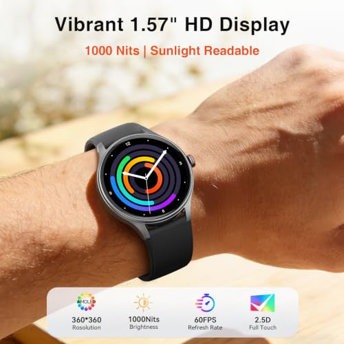Image of Smart Watch for Men Android iPhone [2 Bands], 1.57'' HD Fitness Watch with Bluetooth Call /Answer, IP68 Waterproof, Heart Rate /SpO2 /Sleep Monitor, Built-in AI Voice, 105+ Sports Modes (Jet Black)