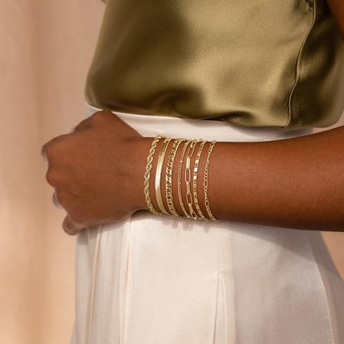 Kyerlyn Gold Bracelets for Women Waterproof, 14K Real Gold Jewelry Sets for Women Trendy Dainty Stackable Cuban Link Paperclip Chain Bracelet Pack Fashion Accessories Gifts4