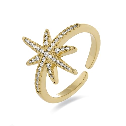 LUXENTER Anillo con Circonita Brillante acabado en Oro 18K. Color Dorado. Joyas para Mujer   Modelo Oriok