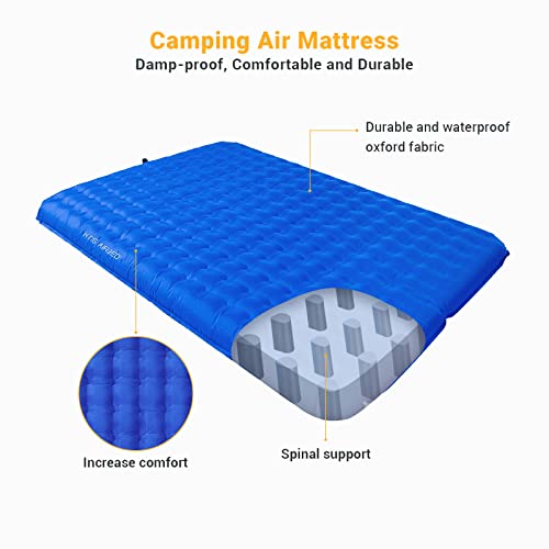 Kingcamp Sleeping Pad For Camping 6" Thick Camping Mattress 2 Person Inflatable Mattress Camping With Pump Up To 550Lb For Heavy Weight For Tent Backpacking Queen Size Camping Pad Blue #TOP4