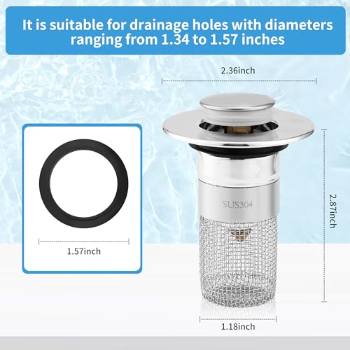 2 Stücke WaschbeckenstöPsel,34-40mm Universal Pop Up Abflusssieb Waschbecken,Abflusssieb Abflussstopfen,Siebstopfen mit Haarsieb für Abflussstopfen auf der Arbeitsplatte