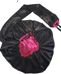 Touca Difusora de cetim ajustavel Preta com Pink