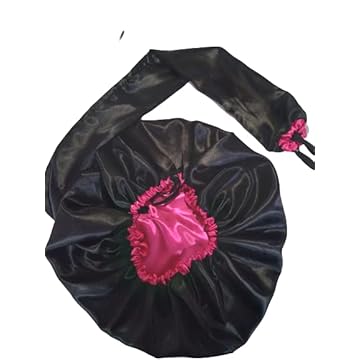 Touca Difusora de cetim ajustavel Preta com Pink