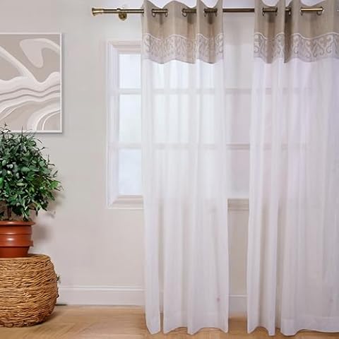 VLiving Linen & Organdy Curtain with suzani Applique Border (Door- 52 X 84 INCHES) Cover
